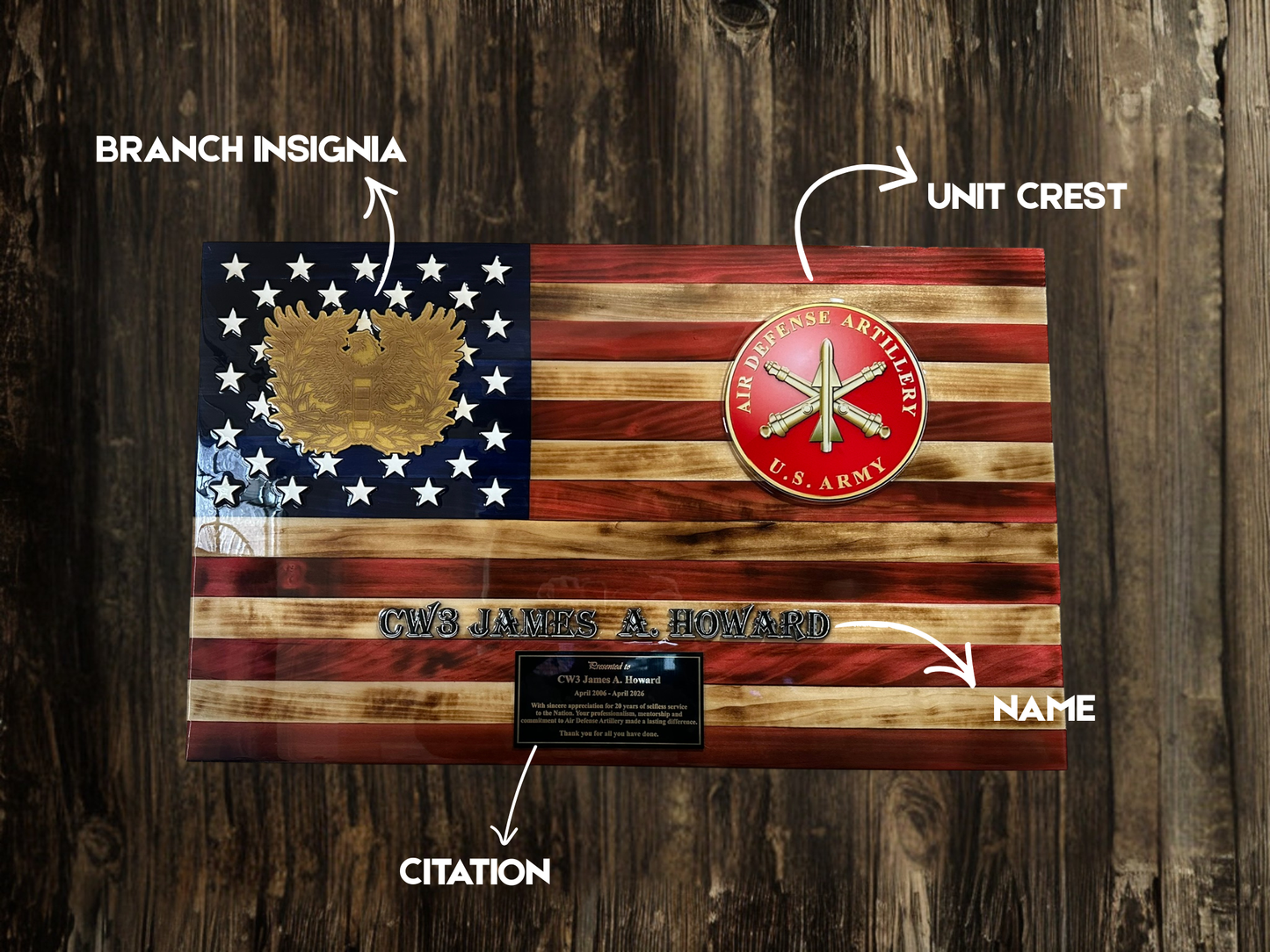 Handcrafted Military Tribute Wooden American Flag